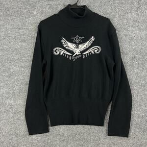 Bogner Sweater Womens Large Turtleneck Wool Eagle Rhinestone Black Street Y2K